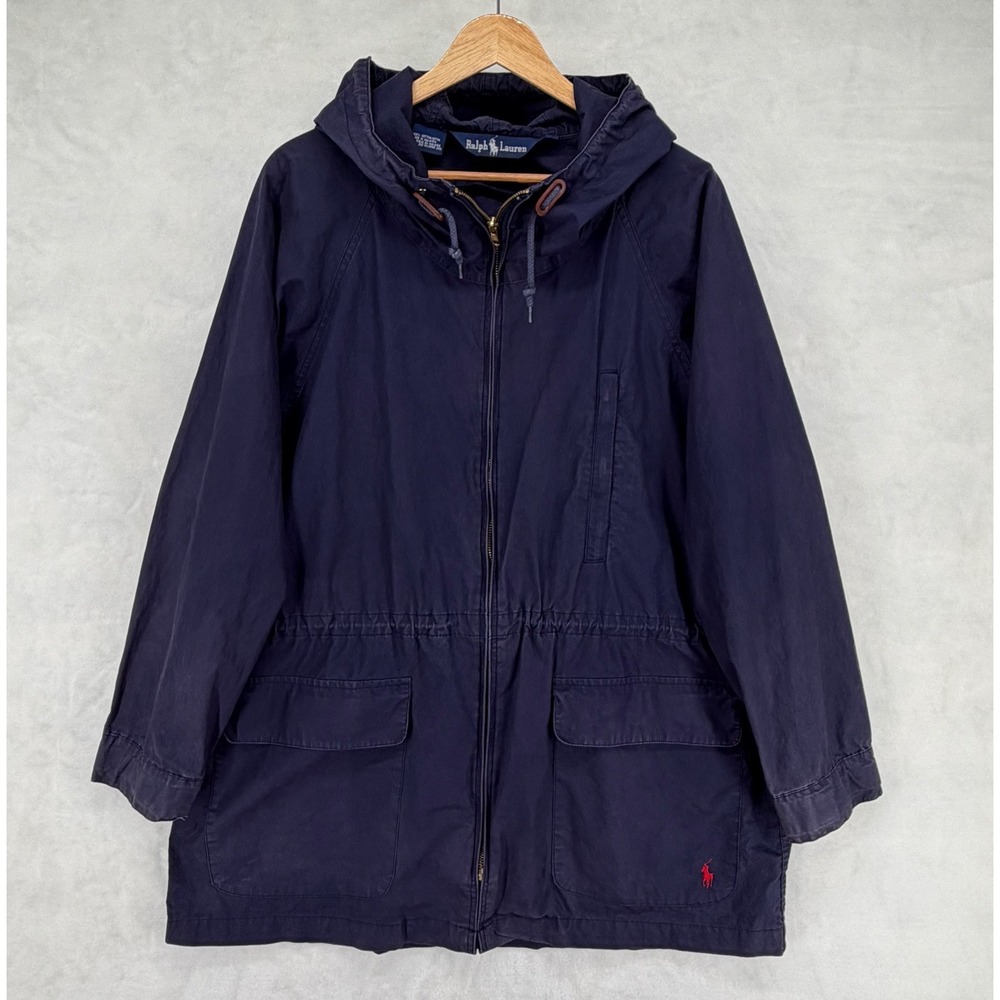 Vintage Ralph Lauren Mens Blue Cotton Hooded Field Jacket Utility Parka Size M